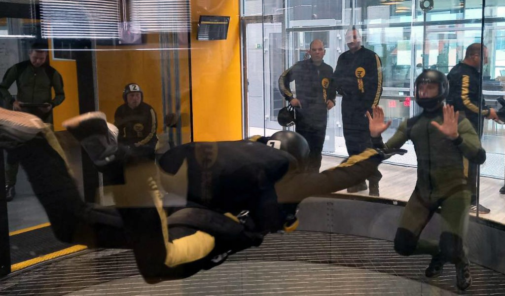 63rd Parachute Brigade members train in wind tunnel