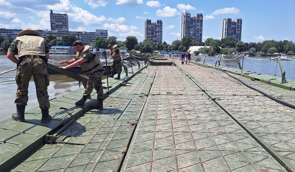 Serbian Armed Forces Installed Pontoon Bridge to the Lido Beach