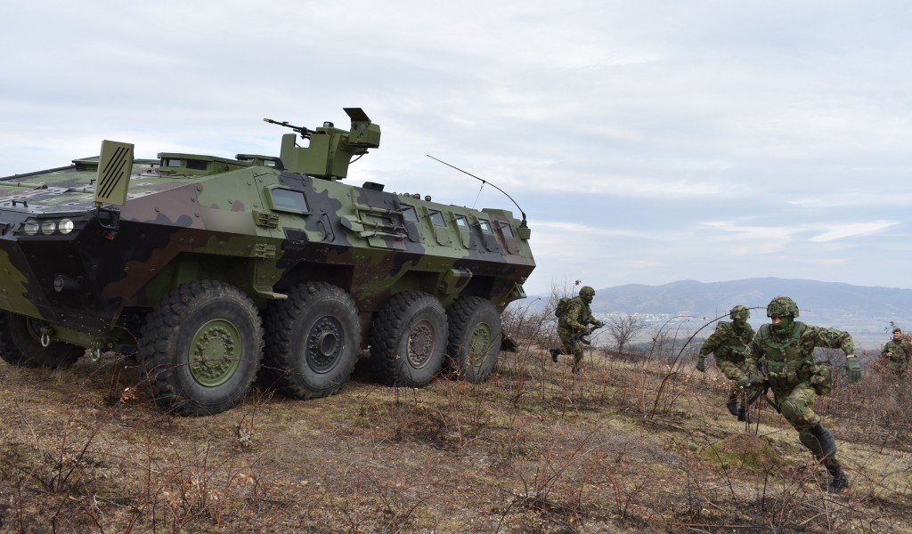 Infantry soldiers performing military service undergo training