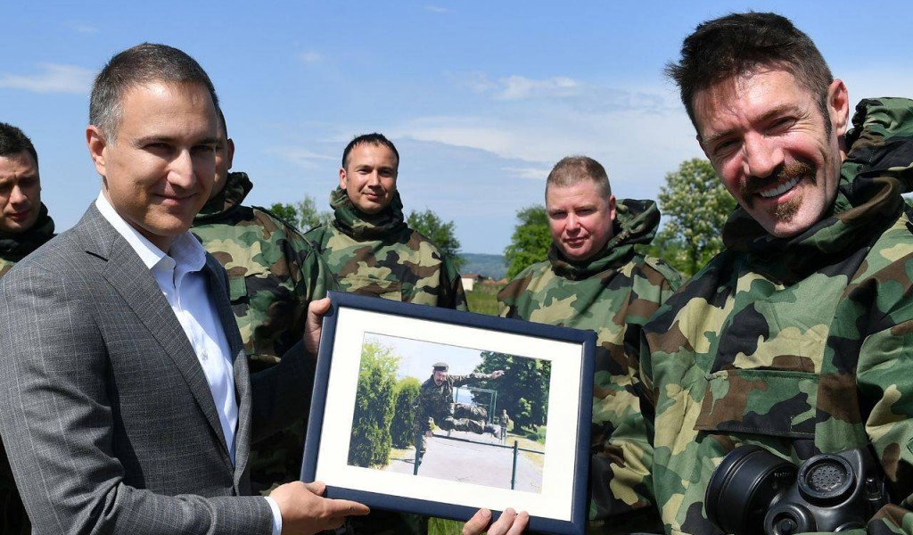 Minister Stefanović on set of Soldier for a Day 
