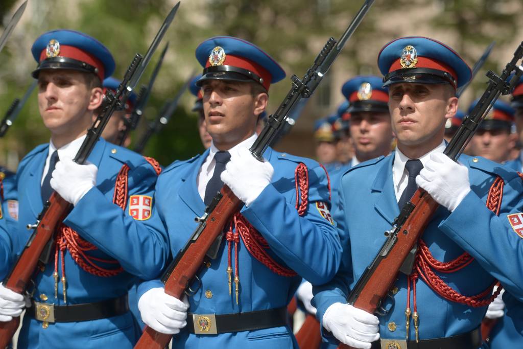 Dress rehearsal of the Guard before the celebration of the centenary of the landing in Corfu