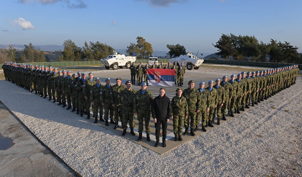 Minister Stefanović with Serbian peacekeepers in Lebanon Serbia is proud of its boys and girls wearing blue berets