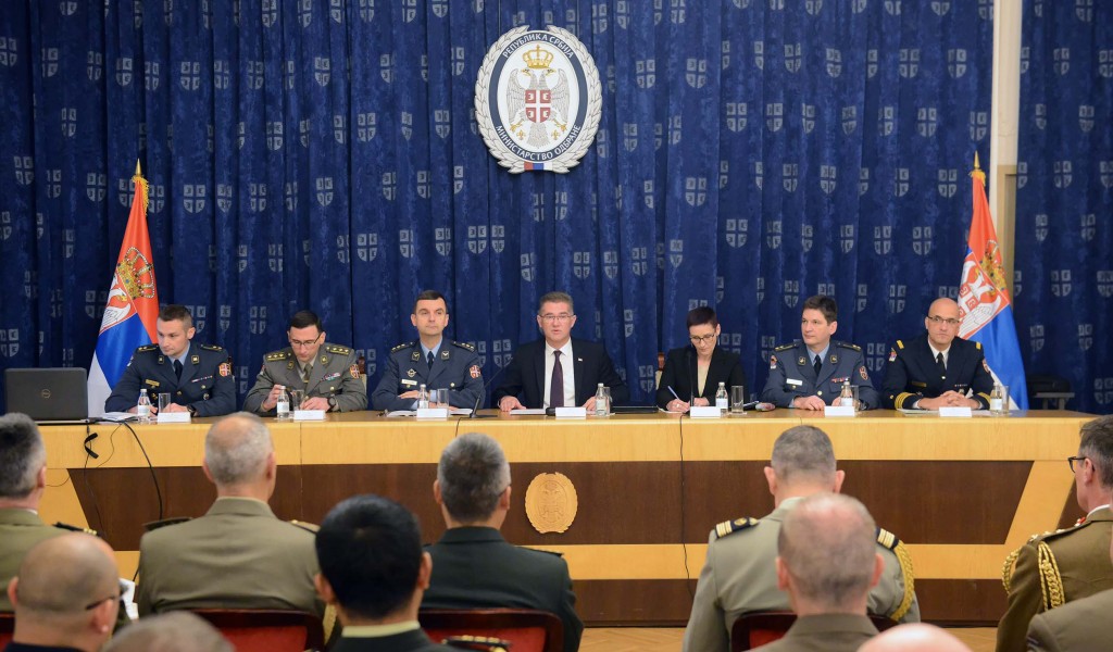 Foreign military representatives receive briefing