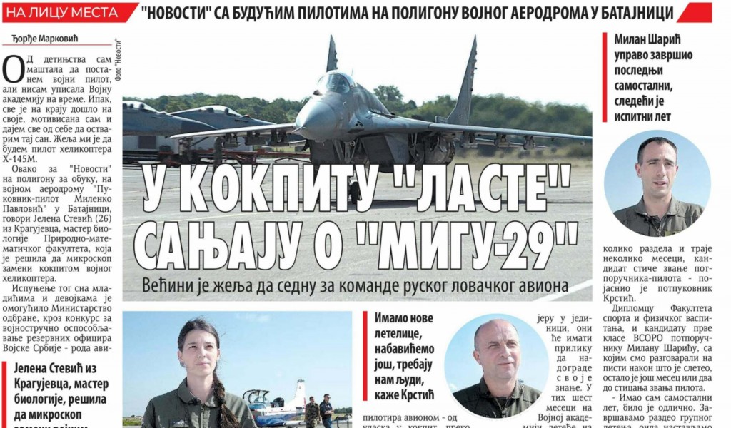 Večernje novosti In the cockpit of Lasta aircraft they dream about MiG29