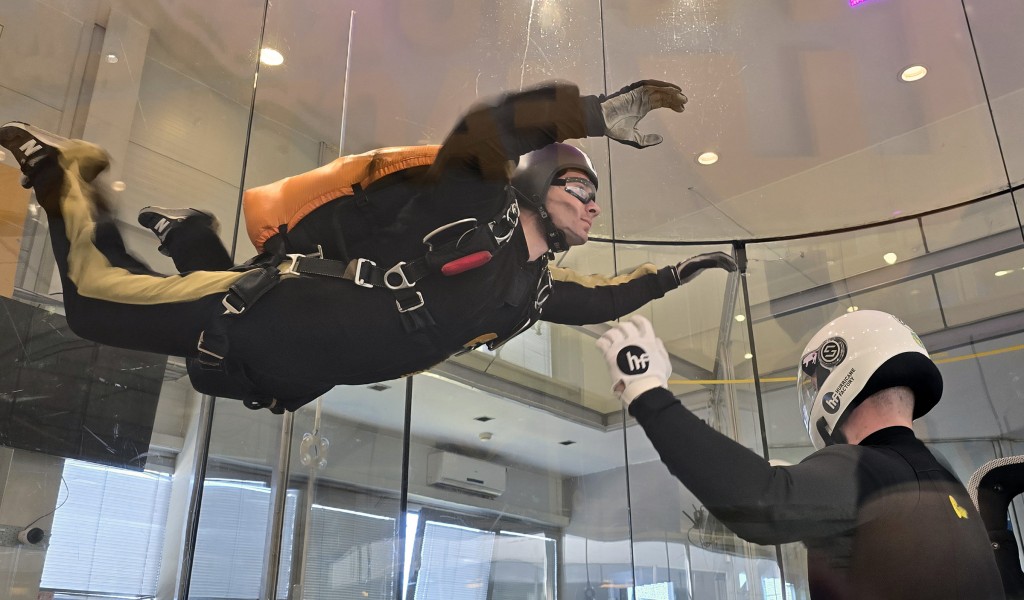Military paratroopers undergo wind tunnel training