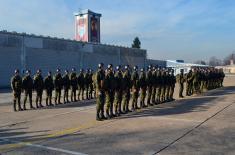 Soldiers doing military service perform first parachute jumps