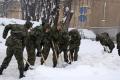 Cadets clearing snow in Clinical Center and Zemun hospital