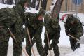 Cadets clearing snow in Clinical Center and Zemun hospital