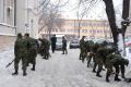 Cadets clearing snow in Clinical Center and Zemun hospital