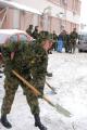 Cadets clearing snow in Clinical Center and Zemun hospital