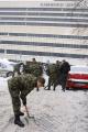 Cadets clearing snow in Clinical Center and Zemun hospital