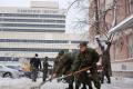 Cadets clearing snow in Clinical Center and Zemun hospital