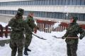 Cadets clearing snow in Clinical Center and Zemun hospital