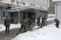 Cadets clearing snow in Clinical Center and Zemun hospital