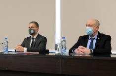 Minister Stefanović attends the filming of online lessons
