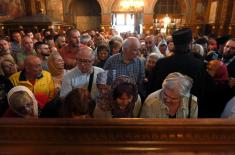 Members of Serbian Armed Forces Guard carry sarcophagus with Saint Bishop Nikolaj