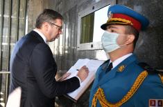 President and Supreme Commander Vučić lays a wreath at the Monument to Unknown Hero on Mount Avala