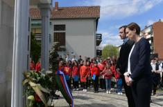 Minister Vučević lays wreath at monument to fallen soldier Zoran Ivanović in Trstenik