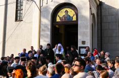 Members of Serbian Armed Forces Guard carry sarcophagus with Saint Bishop Nikolaj