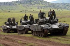 Борбена дејства тенкова Т-72МС на вежби „Муњевити удар 2021“ 