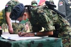 Soldiers take oath of enlistment in the barracks in Valjevo, Sombor and Leskovac