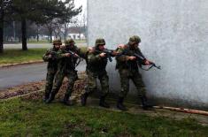 Soldiers performing military service undergo training