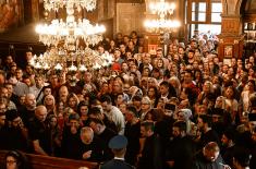 Members of Serbian Armed Forces Guard carry sarcophagus with Saint Bishop Nikolaj