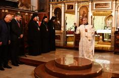 Members of Serbian Armed Forces Guard carry sarcophagus with Saint Bishop Nikolaj