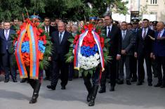 Serbian and Armenian presidents lay wreaths at the monument of gratitude of the Armenian people