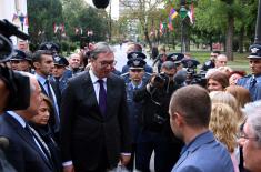 Serbian and Armenian presidents lay wreaths at the monument of gratitude of the Armenian people