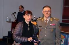 Military commemorative medals presented to members of the 250th AD Missile Brigade