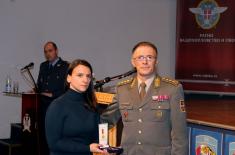 Military commemorative medals presented to members of the 250th AD Missile Brigade