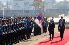 Welcoming Prime Minister of the Russian Federation in front of Palace “Serbia”