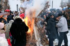 Yule Log Burnt in front of the Saint Sava Church