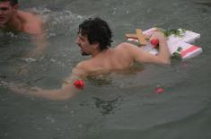 Members of the Serbian Armed Forces swam for the Holy Epiphany Cross