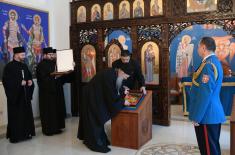 Patriarch Porfirije presents Serbian Armed Forces Guard with icons painted at Kovilj Monastery