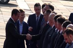 Welcoming Prime Minister of the Russian Federation in front of Palace “Serbia”