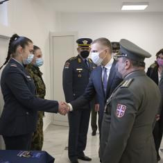 Minister Stefanović and Serbian national shooting team members with military school students  