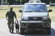 Dog handlers and working dogs in explosives detection training course