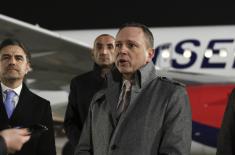 Minister Vučević sees off plane carrying Serbia
