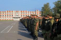 Members of the Serbian Armed Forces at the exercise of the Western Military District in Russia